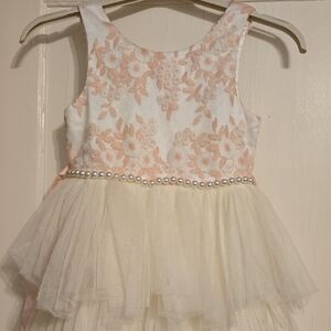 American Princess Floral Dress with Pearl Accent - White and Pink